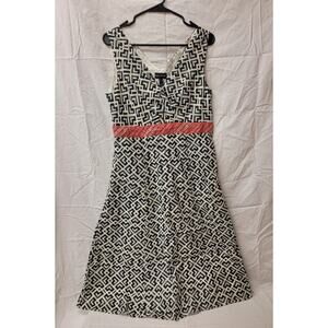 Long Tall Sally Mixed Print Skater Dress Pleated V Neck Women's 8